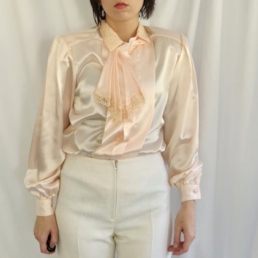 80s‎ Deadstock Pink Satin Blouse